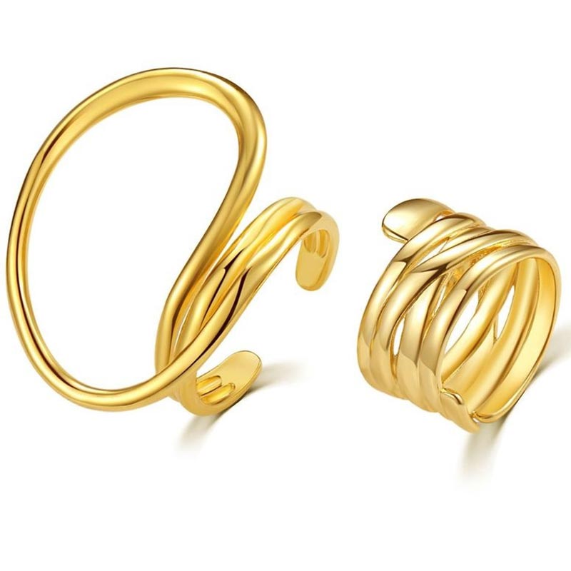 2pcs Geometric Adjustable Rings Set for Women Korean Style Fashion Couple Ring Party Bridal Jewelry Accessories