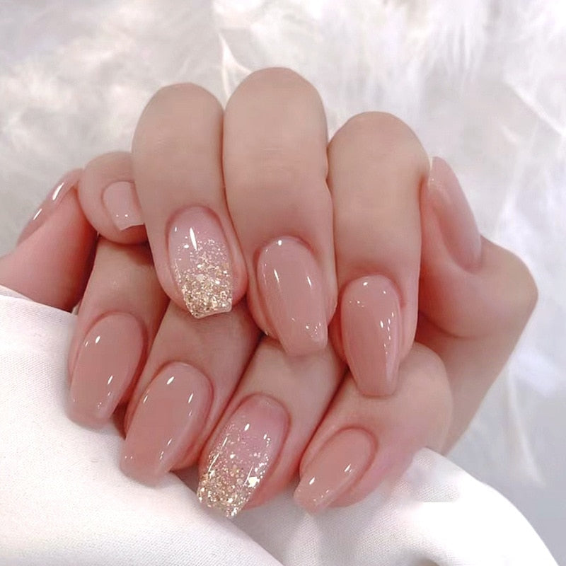 24pcs pink clouds design false nails with glue press on nails medium length acrylic nails coffin full cover nails tips supplies