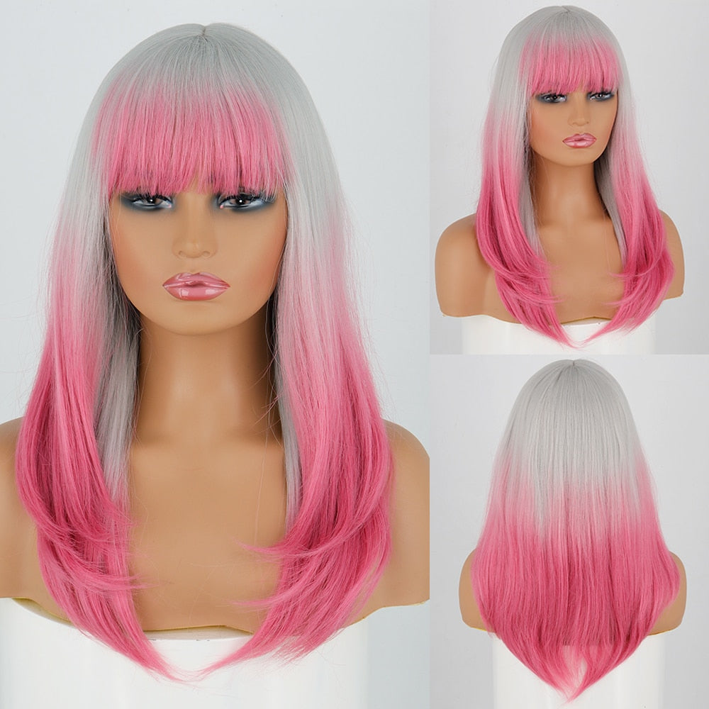 Long Wavy Green Synthetic Wig Women's Heat-Resistant Natural Half Part Cosplay Party Lolita Red Black Pink Wig