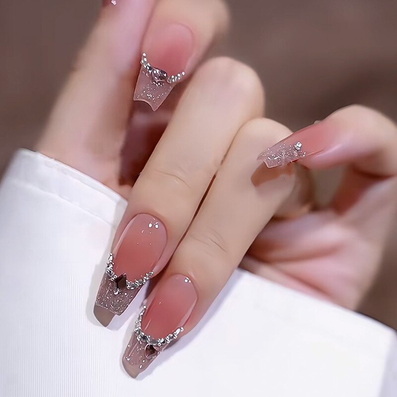 24Pcs False Nails Coffin Almond Artificial Fake Nails with glue Full Cover Nail Tips Press On Nails Manicure