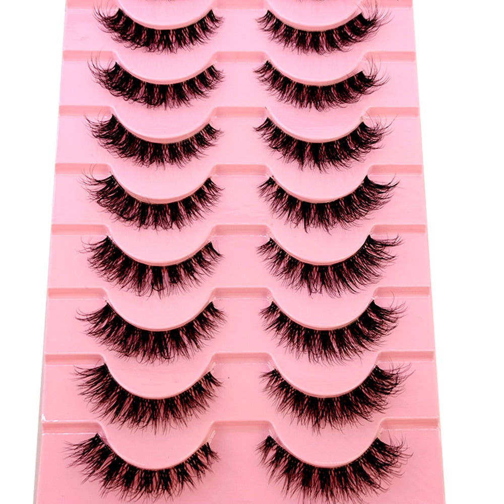 10 Pairs3D Mink Invisible Lash Handmade Crisscross Eyelashes Clear Band Soft Strip Eyelash Natural Long Wispy False Lashes