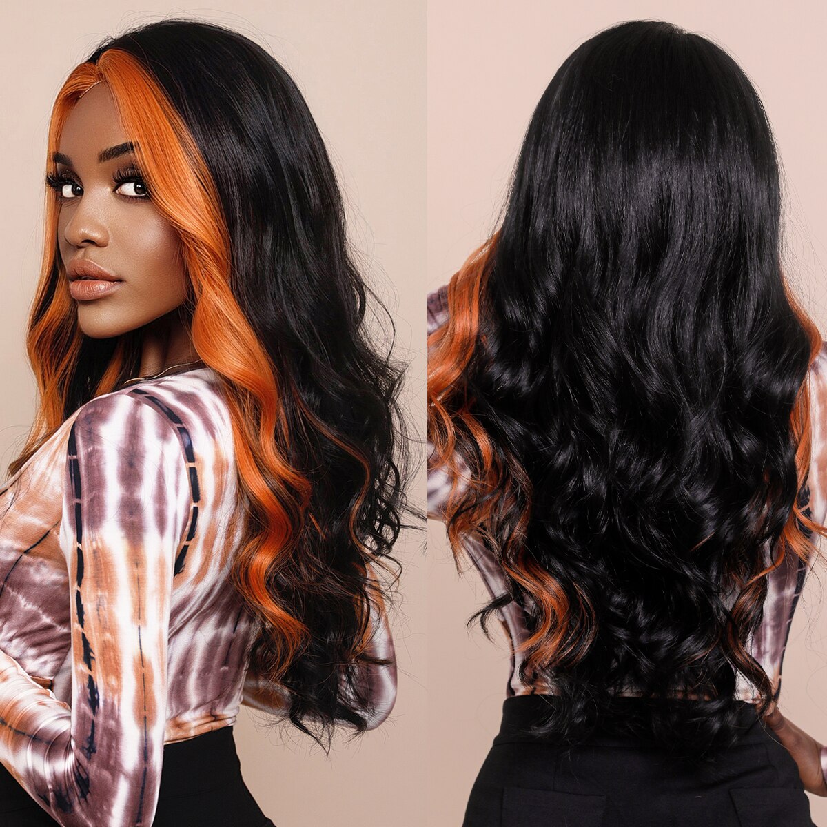 Long Wavy Middle Part Wine Red Wig for Women Daily Cosplay Party Synthetic Highlight Pink Hair Wigs Lolita Heat Resistant