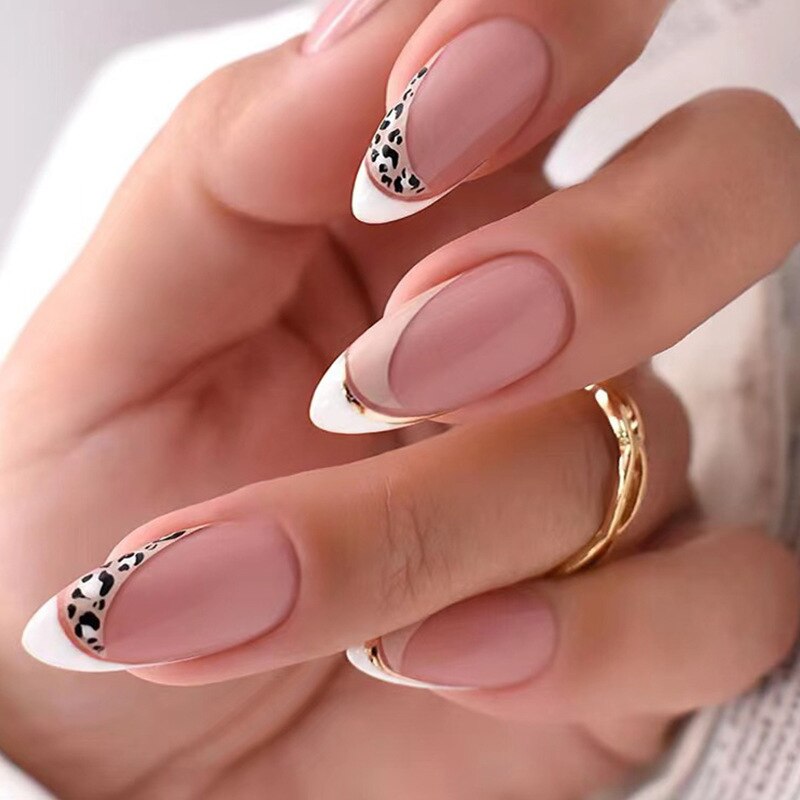 24pcs Almond Full Cover y2k black Sweet Fake Nails with glue cool Stiletto press on nails French artificial Nails With designs