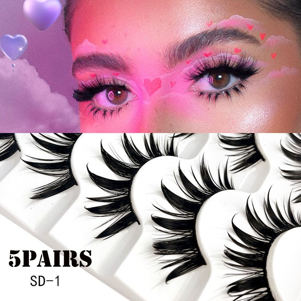 5 Pairs Wet Eyelashes 3D Faux Mink Eyelashes Thai Eyelashes Handmade Craft Long Fluffy Lashes Eye Cruelty-free