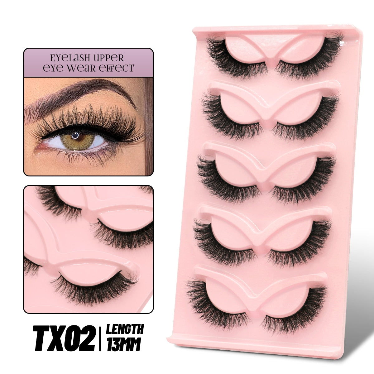 Cat EyeLashes 5 pairs Short Fluffy Eyelashes Soft Natural long Strip Lashes Winged End Eye Elongated Lashes