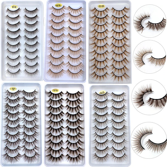 10 Pairs Natural Brown Eyelashes 3D Korea Silk Fiber Colored Blond Lashes Fluffy Cilia