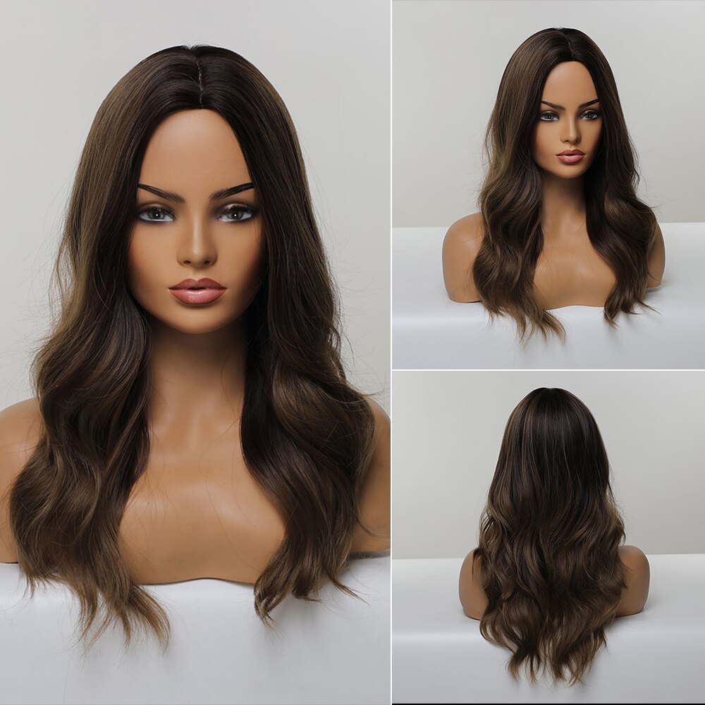 Synthetic Women Long Wavy Wigs Brown with Blonde Wigs Natural Wavy Heat Resistant Wig for Women Wigs