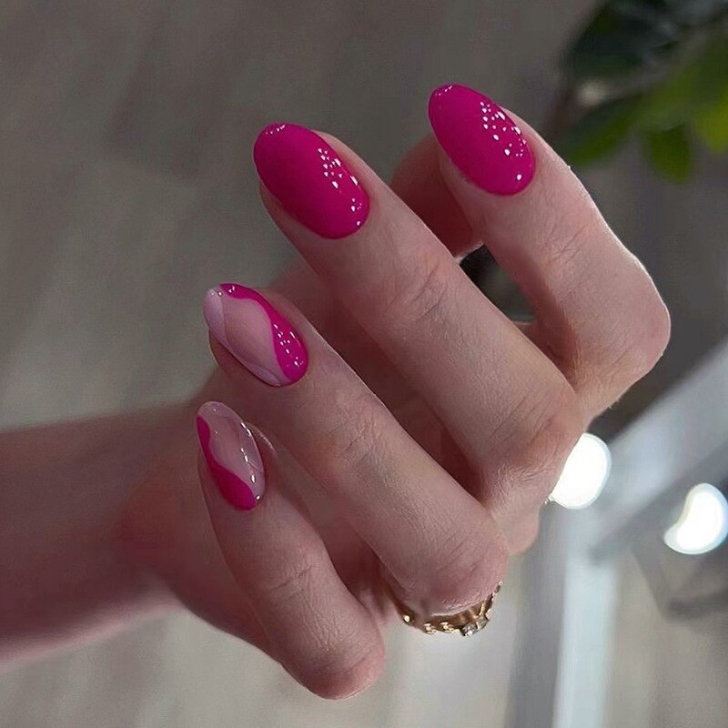24pcs Almond Full Cover y2k black Sweet Fake Nails with glue cool Stiletto press on nails French artificial Nails With designs