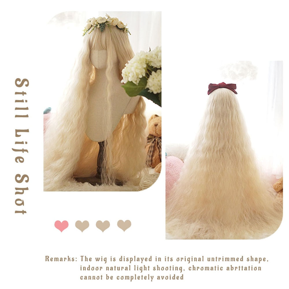 Extra Long Curly Hair with Bangs Cosplay Party Lolita Synthetic Wigs Heat Resistant Fiber