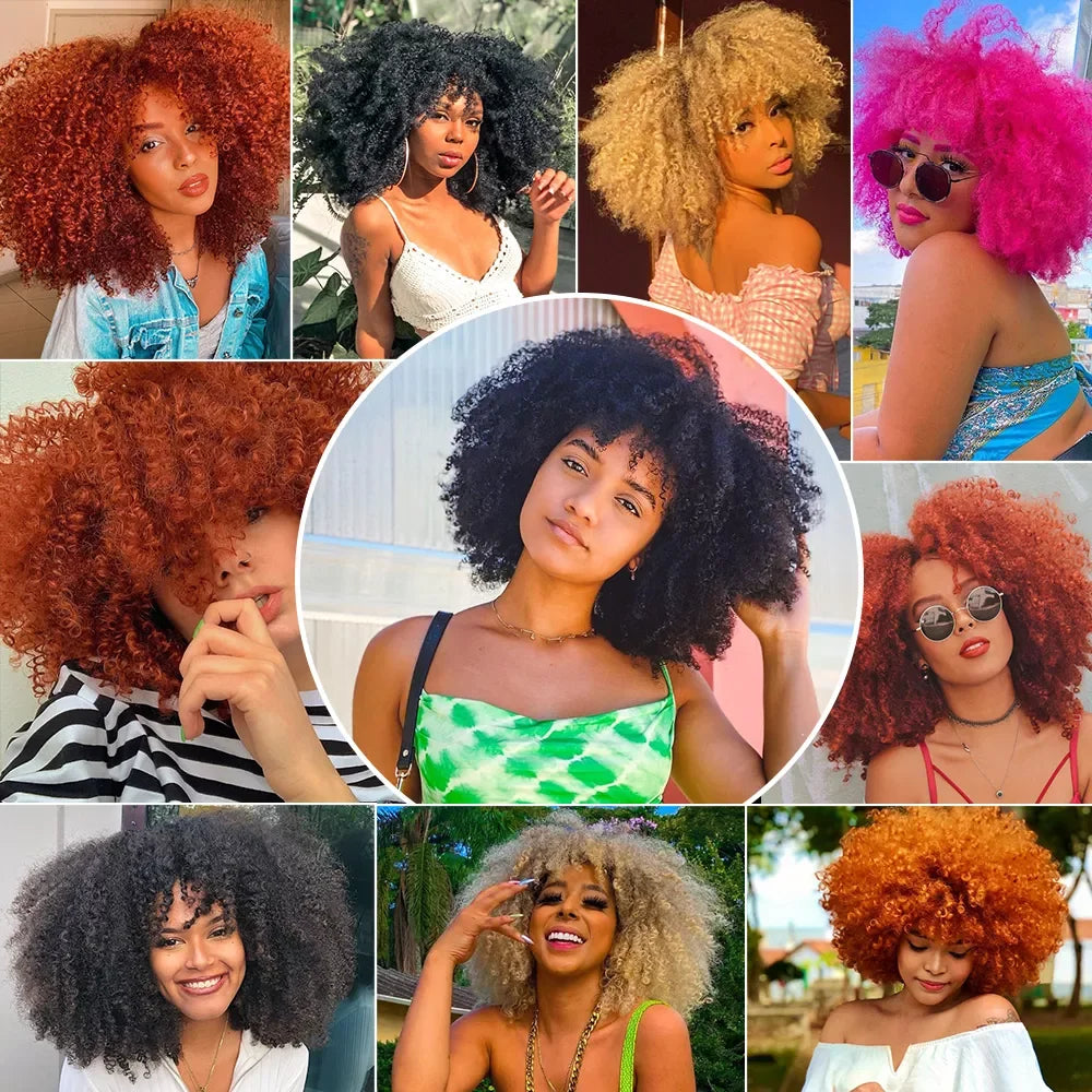 Black Curly Wigs for Black Women Short Curly Afro Wig with Bangs Synthetic Heat Resistant Full Afro Curly Wigs