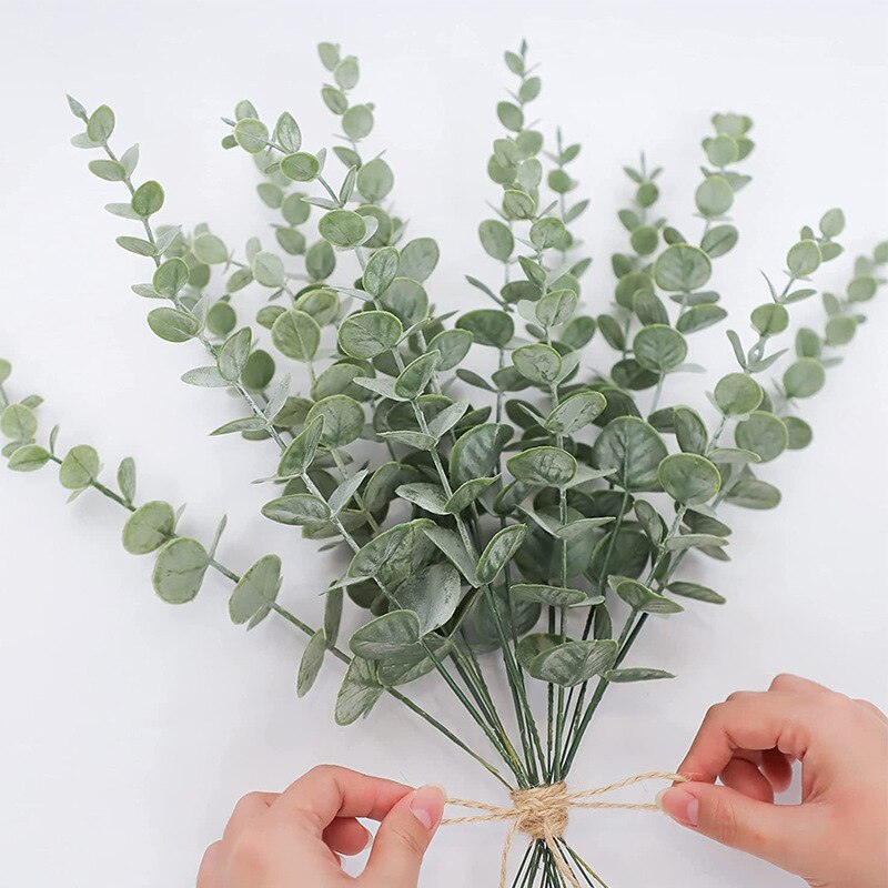 6/12/18 Pcs Artificial Eucalyptus Leaves Green Branches Fake Plants Wedding Party for Home Garden Decoration Christmas Wreath