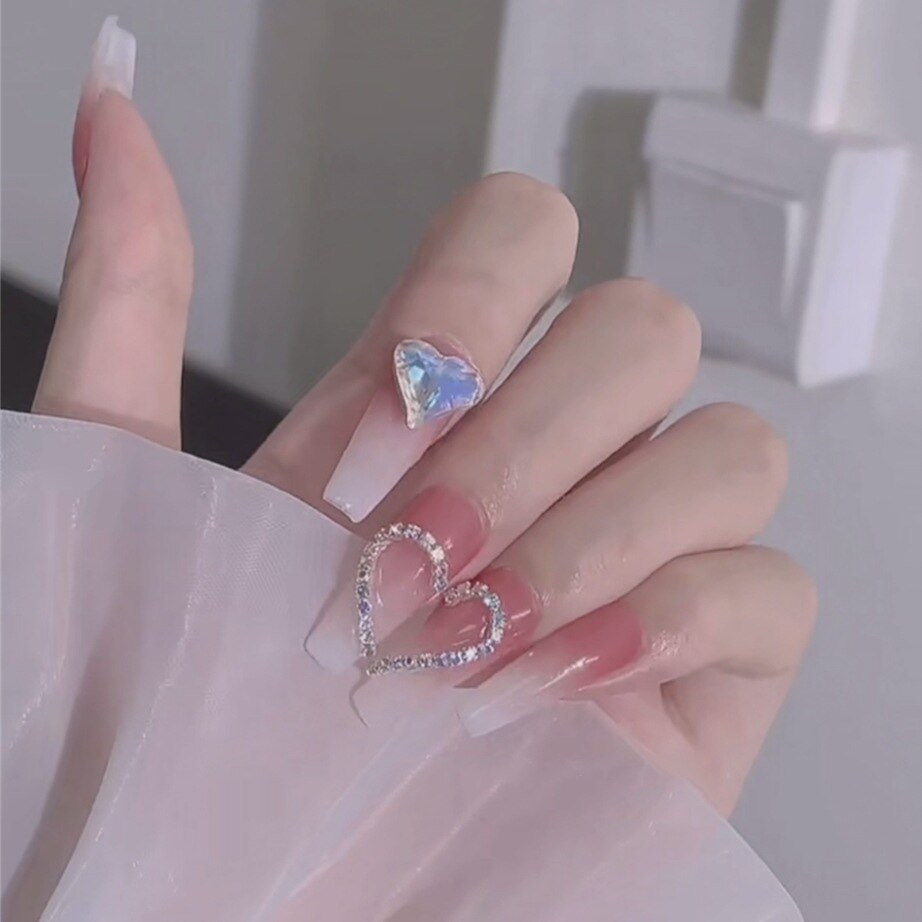 24pcs Butterfly decorated false nails Removable Long Paragraph Manicure fake nail tips full cover acrylic for girls nail
