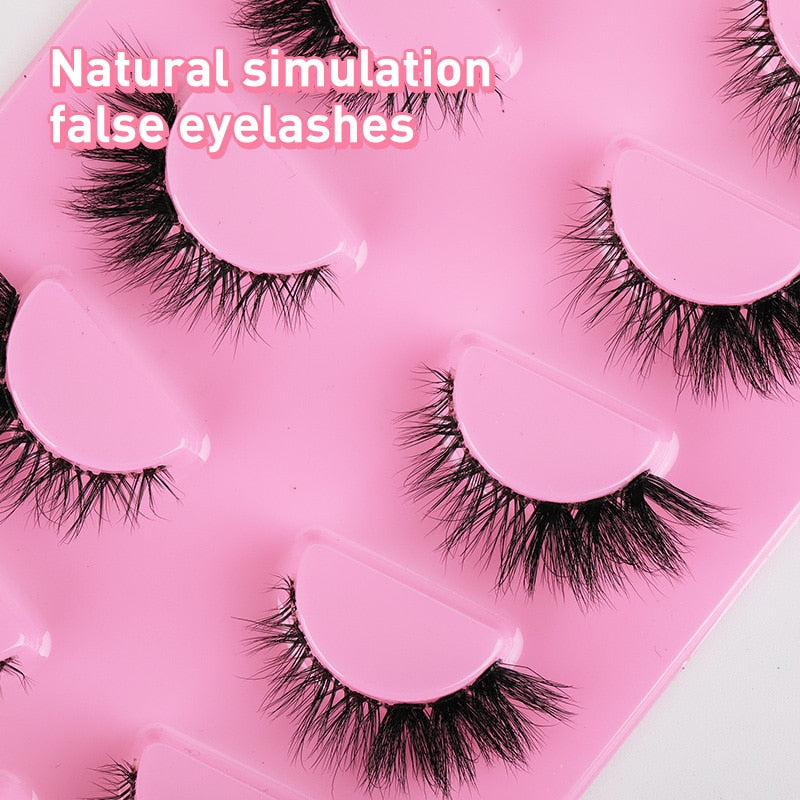 5pairs Lashes Manga Lashes 3D Clear Band Lashes Natural Look Wispy Mink Eyelashes Fluffy Cat Eye Lashes individual Eyelashes