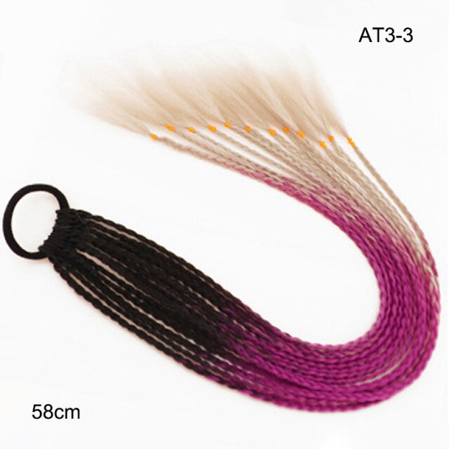 Hair Color Gradient Dirty Braided Ponytail Elastic Hair Band Rubber Headband 60cm