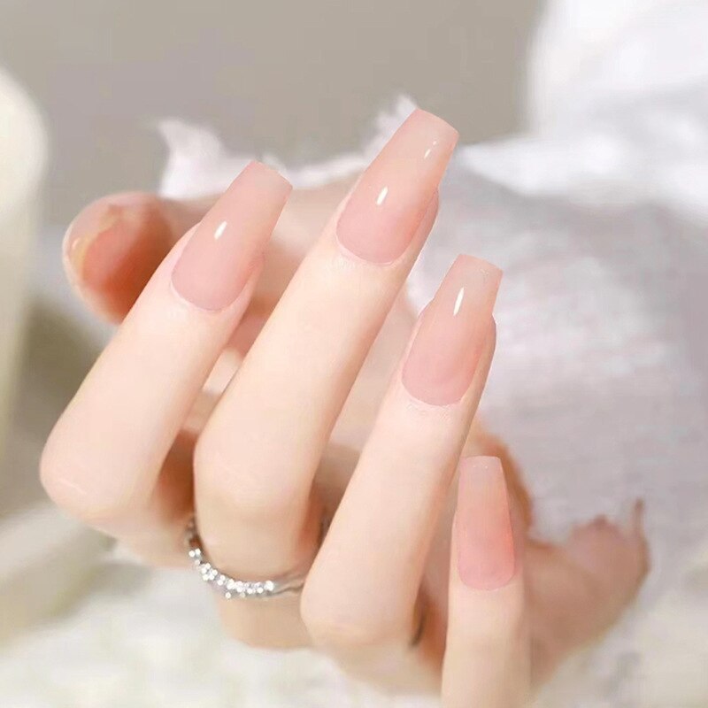24pcs Press on Nails Short Fake Nails with Glue Jelly Gradient Design Detachable Artificial Nail Acrylic Coffin False Nails Tips