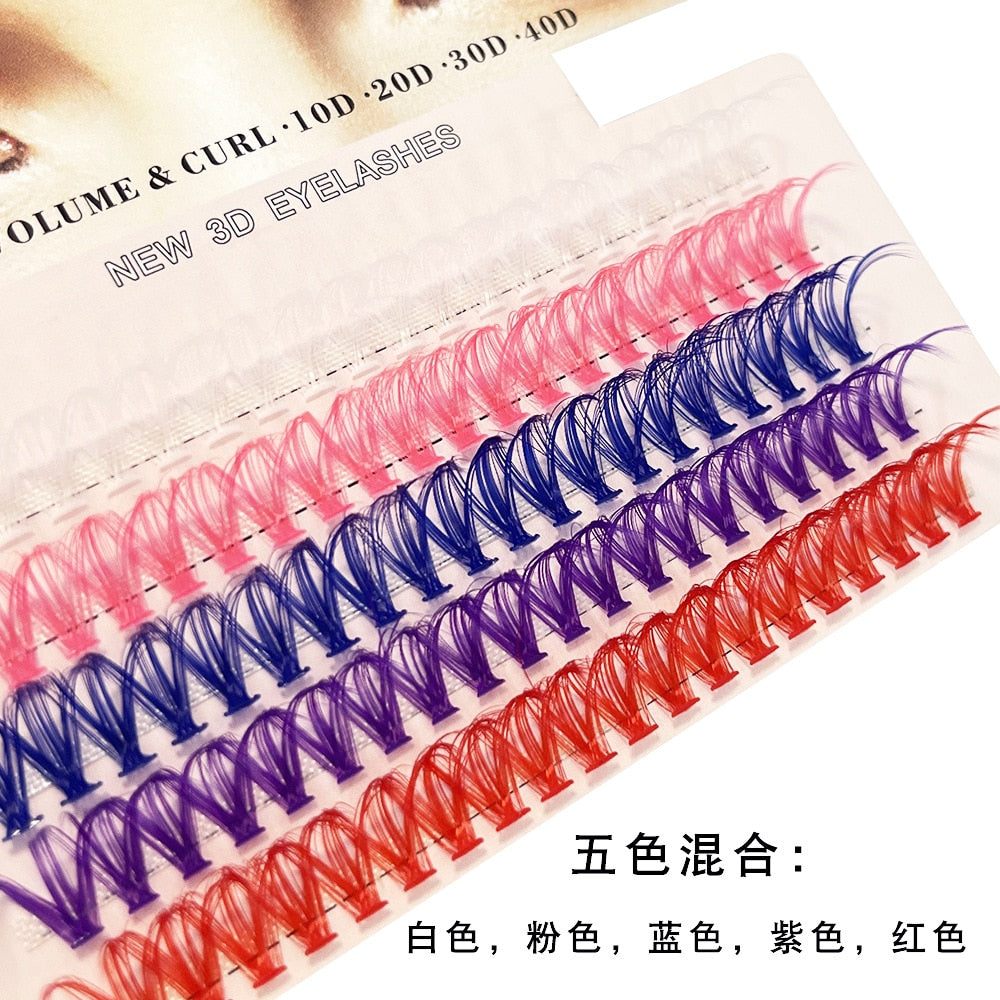 100 Cluster Colored Individual Lashes Professional Makeup Grafting False Eyelashes For Colorful Eyelash Extensions
