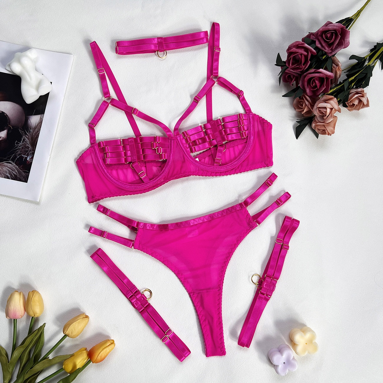 Sexy Lingerie Naked Women Without Censorship 5-Piece Sexy Costume Hollow Underwear Uncensored Sensual Open Bra Outfits