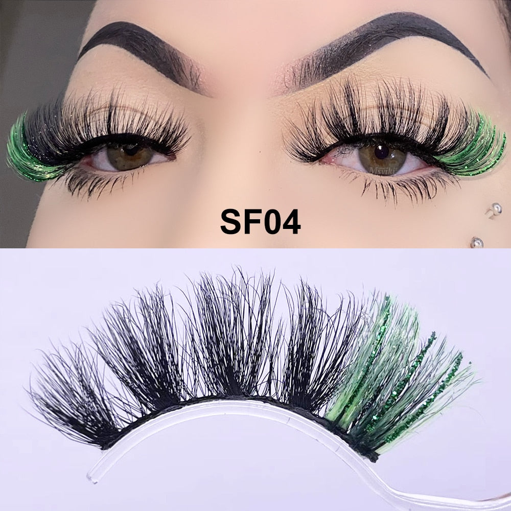 5D Fluffy 18-22MM Glitter Mink Lashes 1 Pair Party Colored Mink Eyelashes Box Package Rainbow Pink White Fake Eyelashes