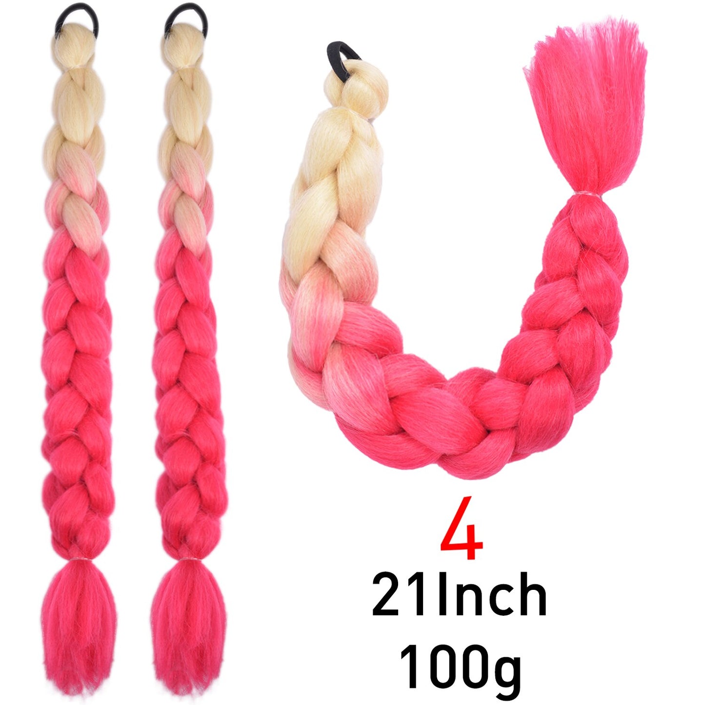 Synthetic Braided Plaited Fishtail Fishbone Drawstring Ponytail 20Inch Long Ombre Blonde Pink Hair Extensions For Women