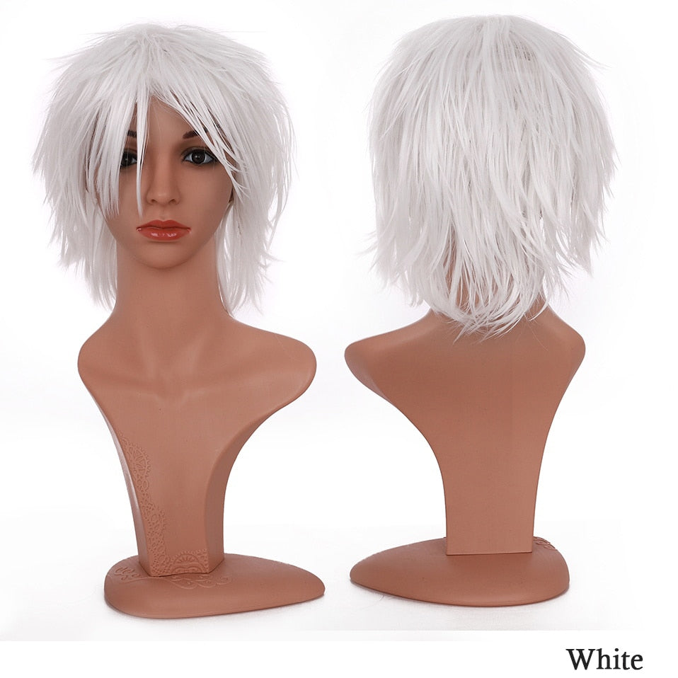 Synthetic Wig Cosplay Wig White Red Green Blue Pink Yellow Hair Short Layer Wig Fake Hair Extension Women Party Wig