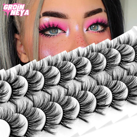 Natural Eyelashes 10 Pairs 3D Mink Lashes False Eyelashes Soft Wispy Volume Cross Fake eyelashes
