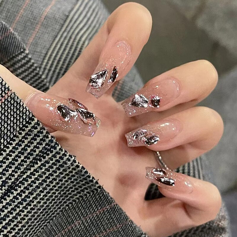 24pcs Butterfly decorated false nails Removable Long Paragraph Manicure fake nail tips full cover acrylic for girls nail