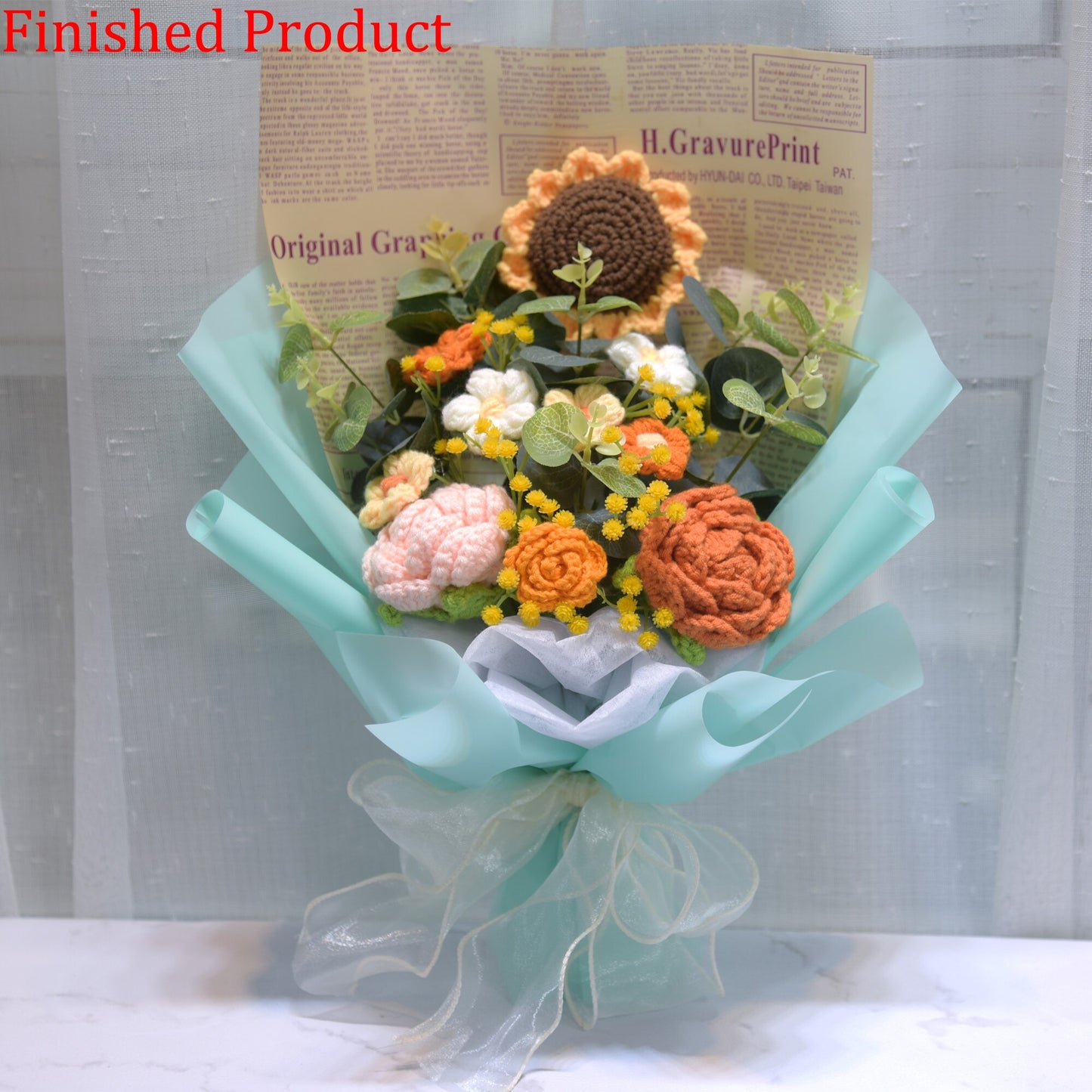 Finished Product Knitting Flowers Rose Tulip Fake Flowers Bouquet Wedding Decoration Hand-woven Home Decorate Knit Flower Gifts