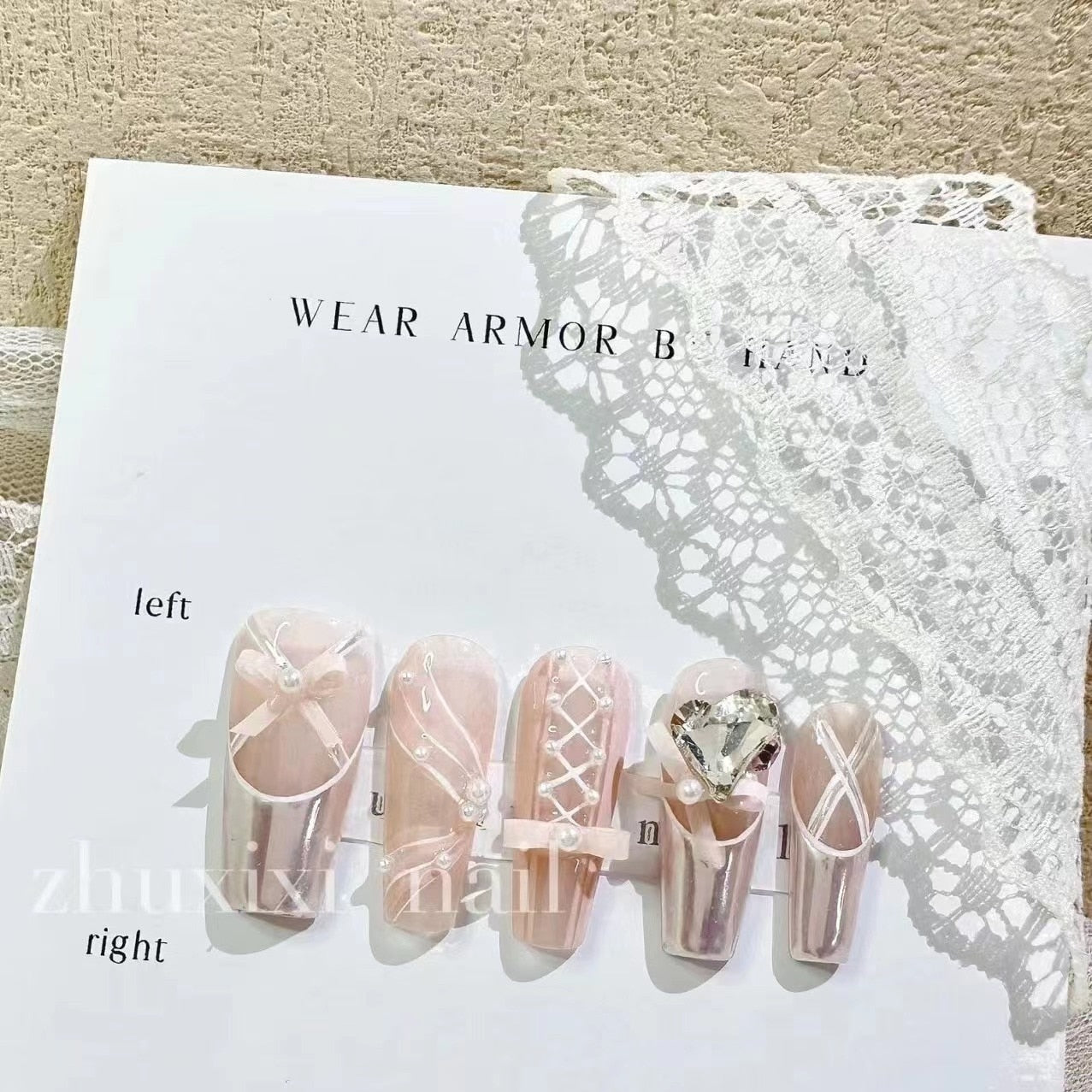 10 Piece For Set White Bow French Style fake nail patch Fairy Dreamy Cute Long T False Nail Art Finished Press On Wearable Nail