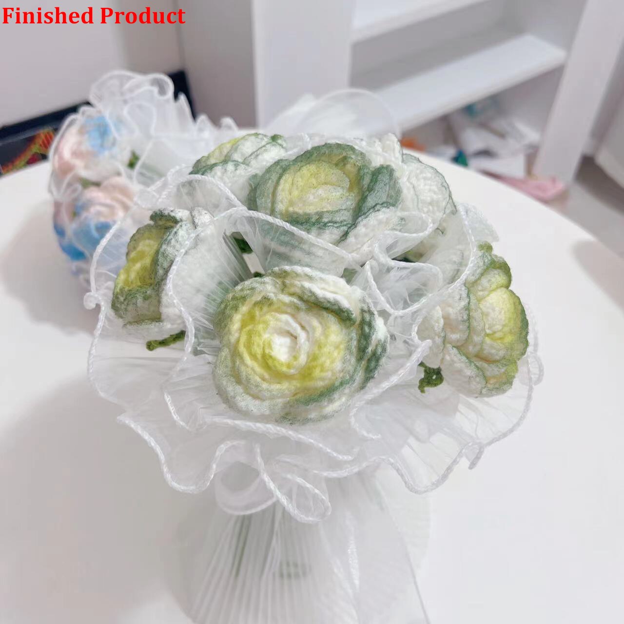 Knitting Flowers Rose Tulip Artificial Fake Flowers Bouquet Wedding Decoration Hand-woven Home Decorate Knit Fake Flower Gifts