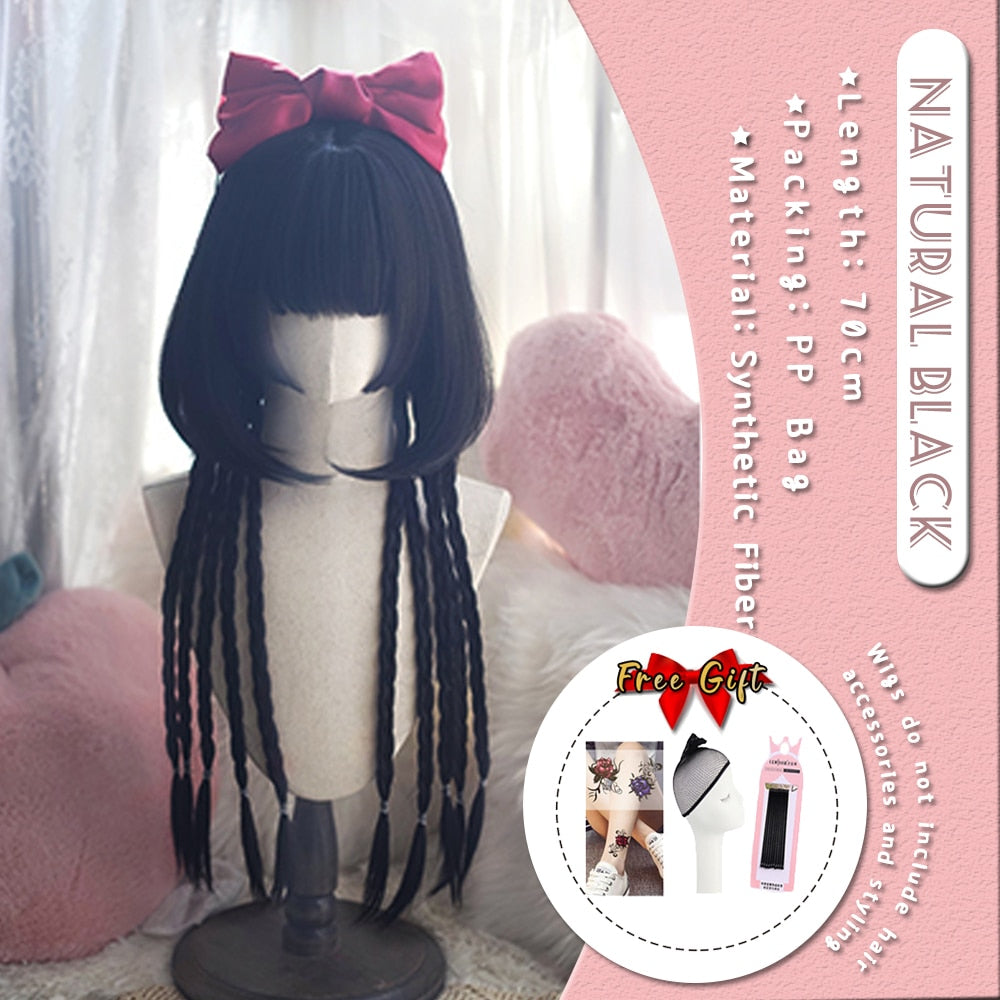 Extra Long Curly Hair with Bangs Cosplay Party Lolita Synthetic Wigs Heat Resistant Fiber
