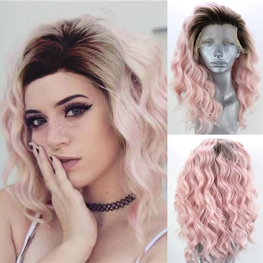 Synthetic Lace Front Wigs Short Bob Wig for Women Silver Brown Pink Blue Color Cosplay Short Wig