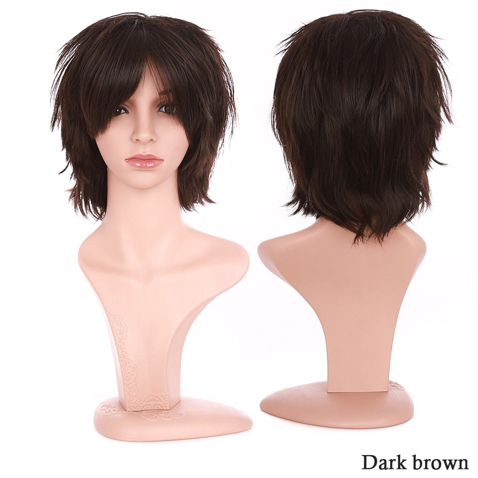Synthetic Wig Cosplay Wig White Red Green Blue Pink Yellow Hair Short Layer Wig Fake Hair Extension Women Party Wig