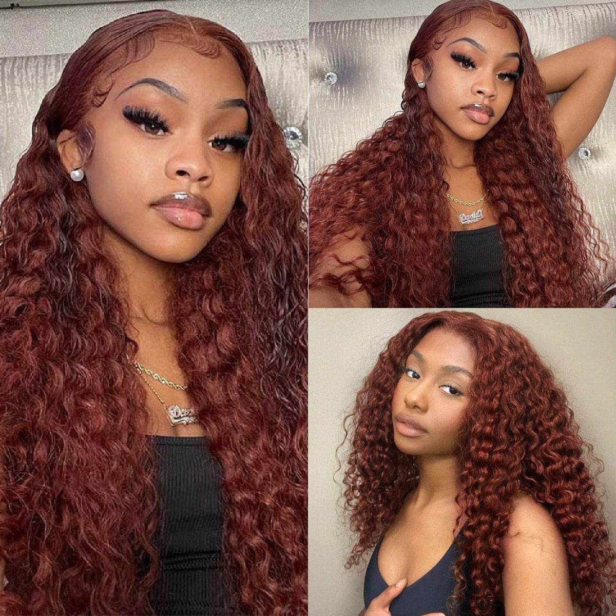Reddish Brown Kinky Curly Wig Synthetic Lace Front Wigs For Women Copper Red Pre Plucked With Baby Hair Lace Closured Wig