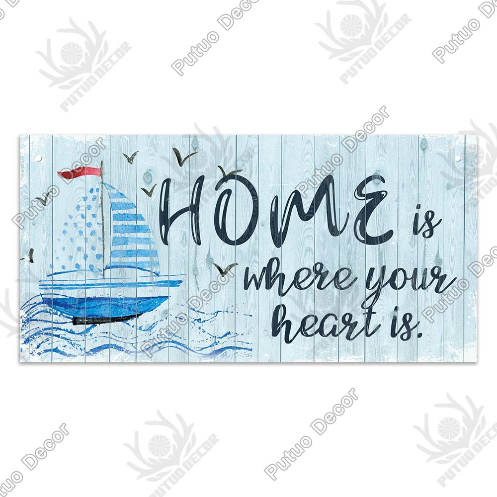 Putuo Decor Beach Home Signs Wood Wall Plaque Wooden Signs Welcome Decor Hanging Plate for Beach House Home Bedroom Tent Decor