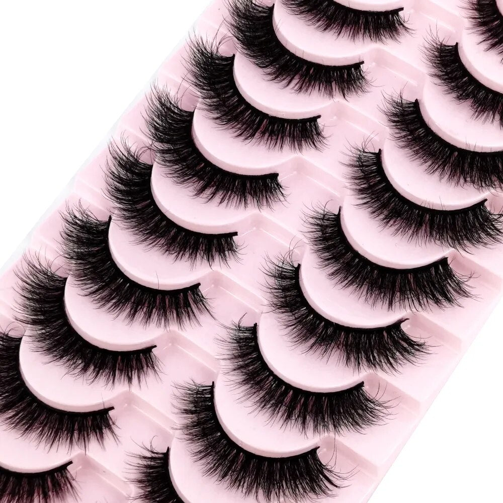 Fluffy 10 Pairs Faux Mink False Eyelashes Natural Long Lashes Crisscross Wispy Fake Eyelashes Extension