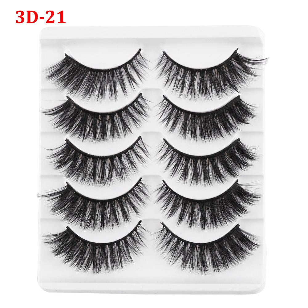 5 Pairs 3D Faux Mink Hair False Eyelashes Wispies Fluffies Drama Natural Long Soft Handmade Cruelty-free Black Lashes