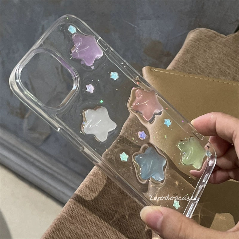 Cute Candy Star Shining Clear Case For Iphone 14 13 12 11 Pro Max MiNi Plus Glitter 3D Epoxy Soft Cover Korea Japan Girl Shell