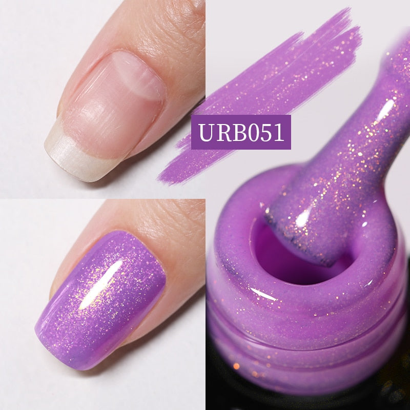 Aurora Rubber Gel Nail Iridescent Pearl Effect Metallic Mirror Nails Manicure Soak Off UV LED No Wipe Top Coat Base Gel