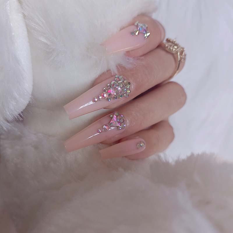 24pcs luxury jewelry long ballet coffin fake nails crystal diamond Transparent