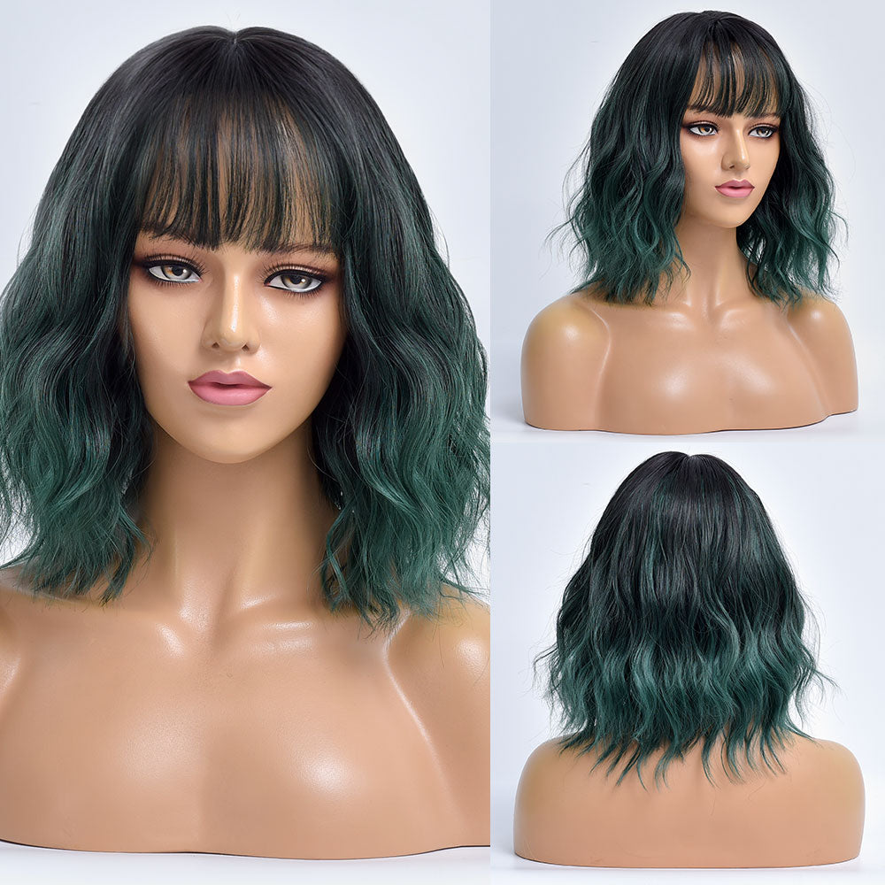 Ombre Blonde Short Bob Synthetic Wig For Women With Bangs White Gold Body Wave Cosplay Lolita Natural Heat Resistant Hair
