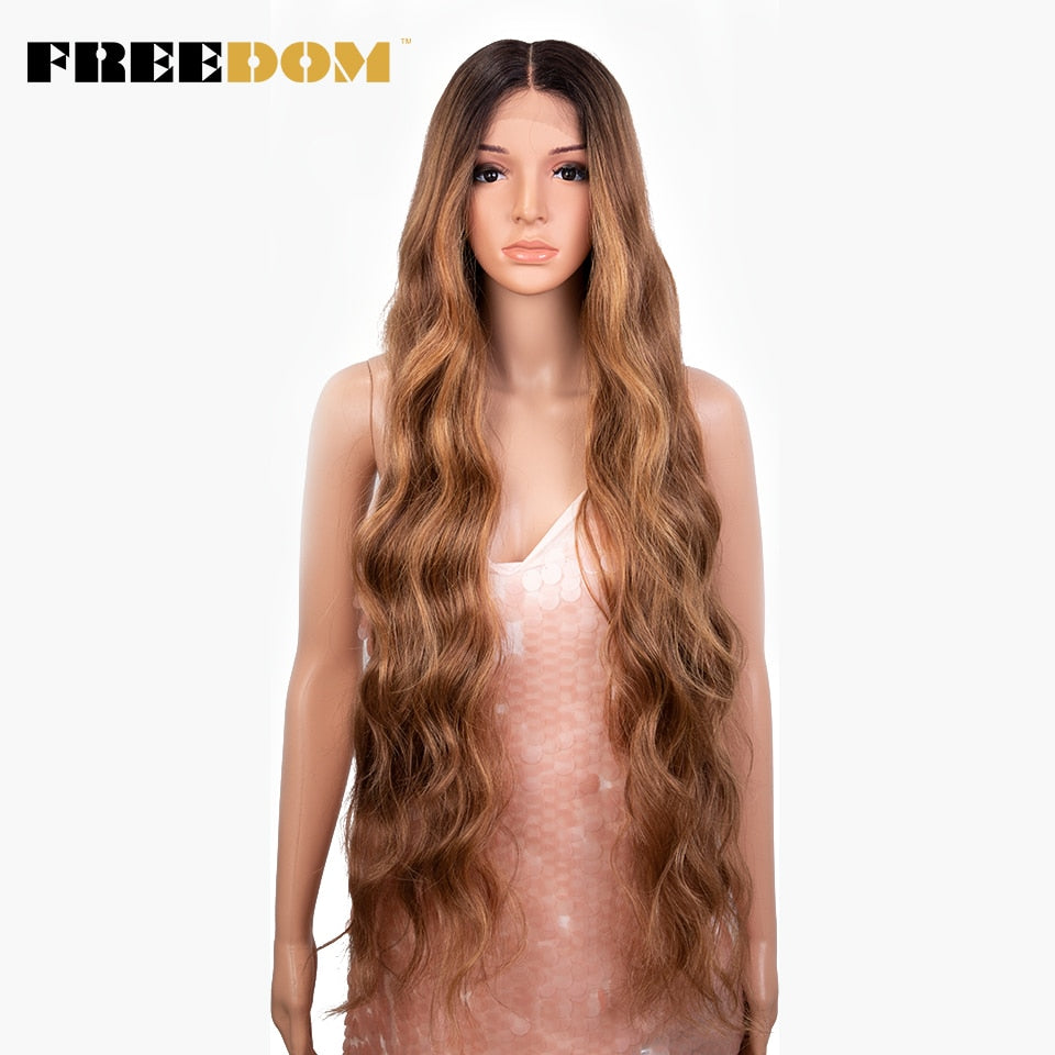 Synthetic Lace Front Wig 36 inch Body Wave Wigs For Women Ombre Blonde Ginger Highlight Wig Long Wavy Cosplay Wigs