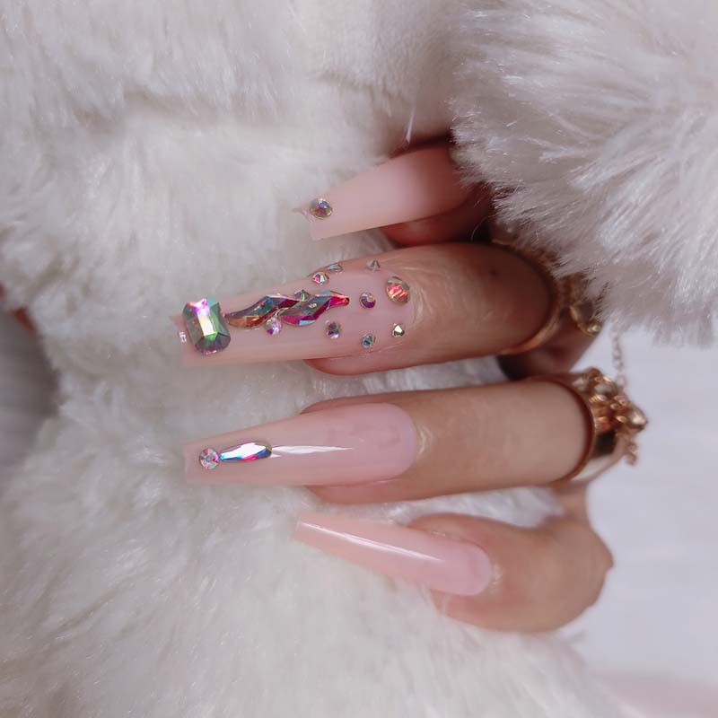 24pcs luxury jewelry long ballet coffin fake nails crystal diamond Transparent