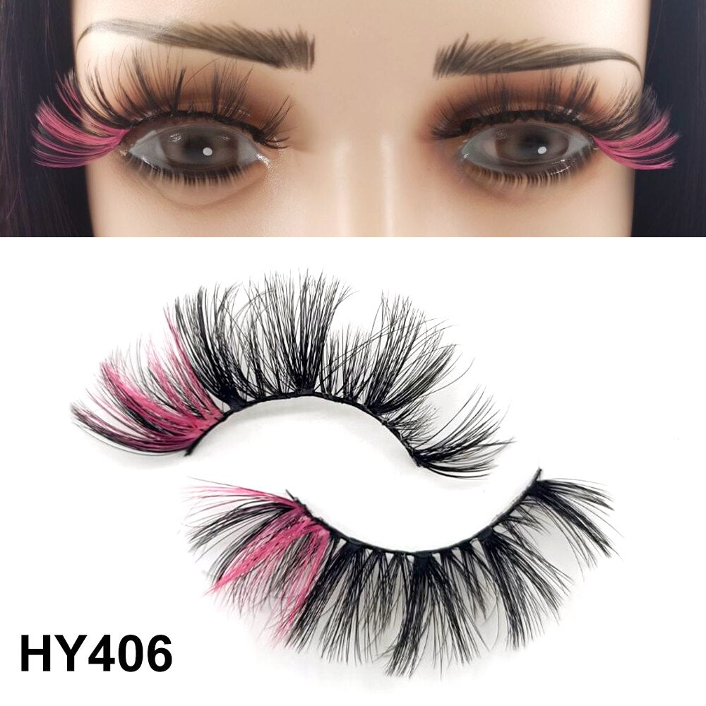 1 Pair 25MM Colored Mink Lashes 5D Fluffy Party Mink Eyelashes Box Package Supplies 3D Pink White Cosplay Fake Eyelashes