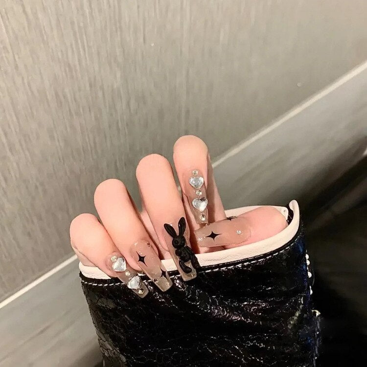24pcs Butterfly decorated false nails Removable Long Paragraph Manicure fake nail tips full cover acrylic for girls nail