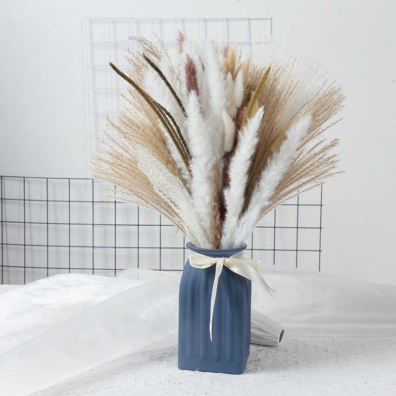 80PCS Natural Dried Pampa Grass Bouquet Boho Home Decor Bouquet Phragmites Dried Flowers Bouquet for Wedding Ramadan Decoration