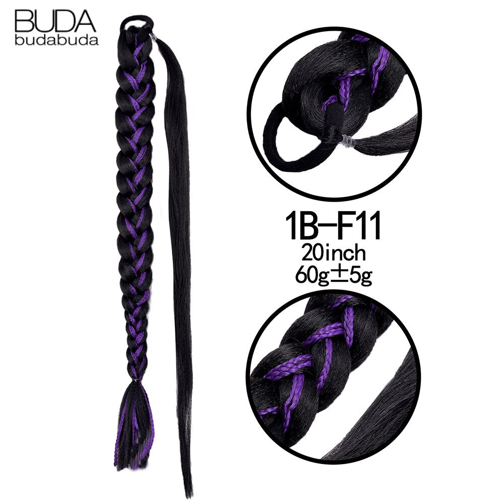 Synthetic Braided Plaited Fishtail Fishbone Drawstring Ponytail 20Inch Long Ombre Blonde Pink Hair Extensions For Women