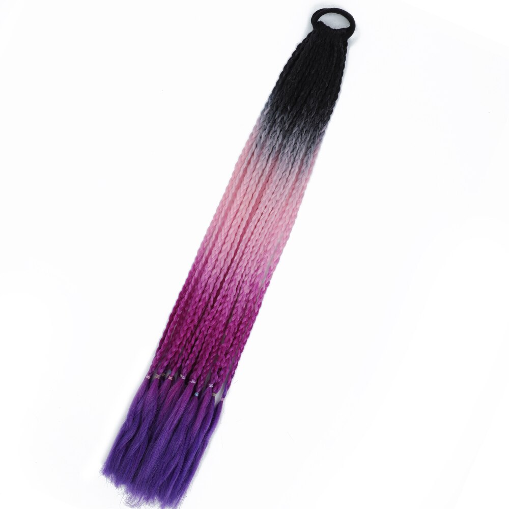 Colored Gradient Box Braided Ponytail For Girls With Elastic Hair Band Rubber Band Hair Accessories Wig Headband Hairpiece