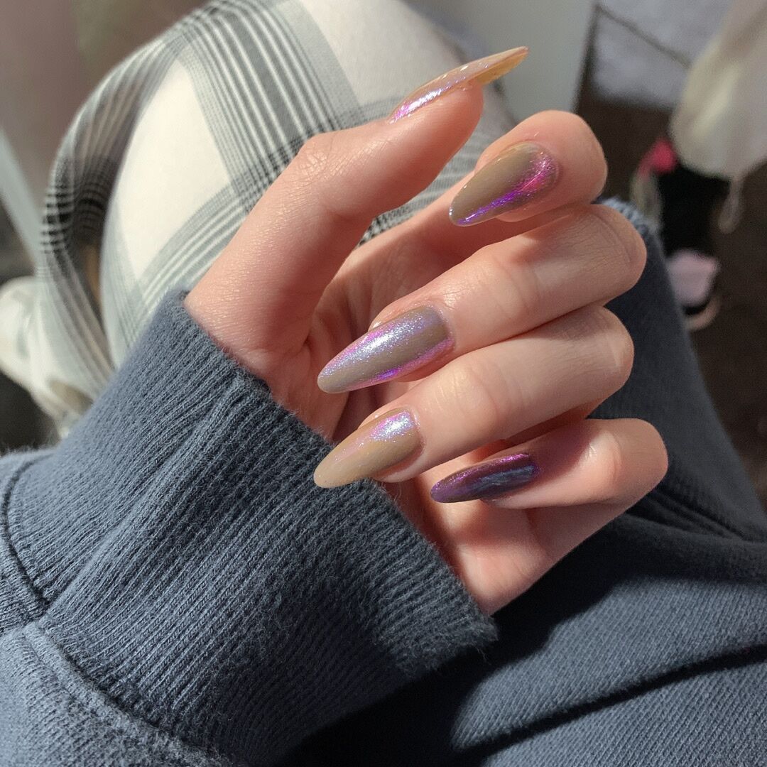 24PCS/Box Pearl Powder Milk White False Nails Round Head with Glue Long Ballet Wearable Fake Nails Full Cover Press on Nail Tips