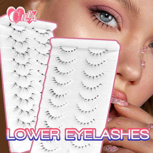 10Pairs Lower Eyelashes Pack Under Eye Lashes Soft Lower Eyelashes 100% Handmade Clear Band Manga Bottom Lashes