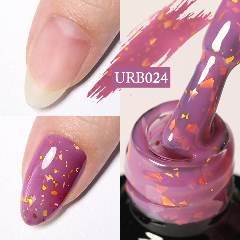 Aurora Rubber Gel Nail Iridescent Pearl Effect Metallic Mirror Nails Manicure Soak Off UV LED No Wipe Top Coat Base Gel